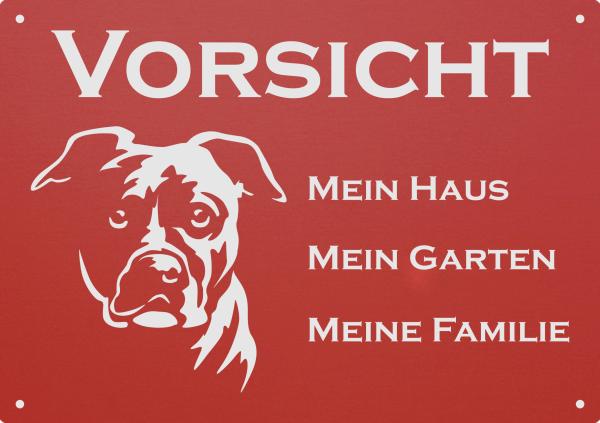 Aluminium Warnschild American Staffordshire VORSICHT Mein Haus mein Garten meine Familie